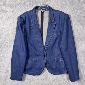 LL Bean Chore Jacket Womens 18 Denim Blazer Equestrian Field Barn Cargo Blue